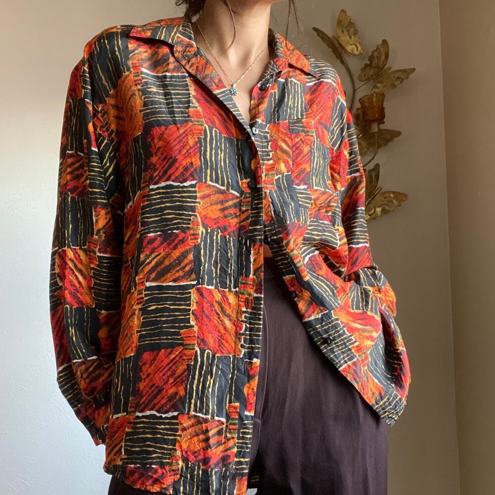 vintage patterned silk button down - image 2